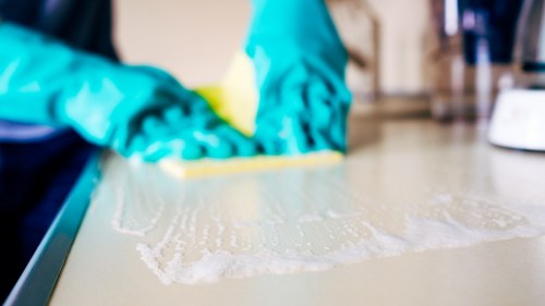 Professional cleaner working in a Westhampstead kitchen