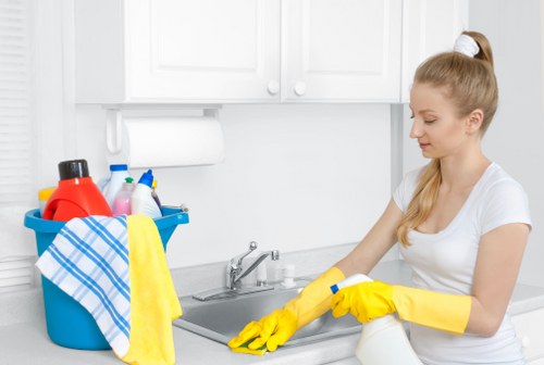 Deep cleaning a tiled floor in a Westhampstead kitchen